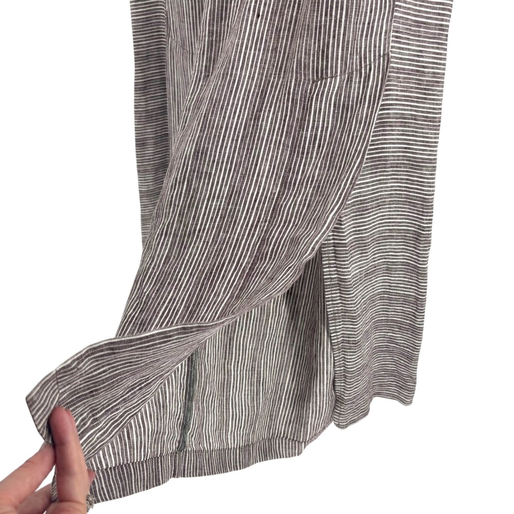 Anthropologie Ett Twa Super Wide Leg Brown Striped Linen Pant Women Size 12 Tall - Picture 7 of 16